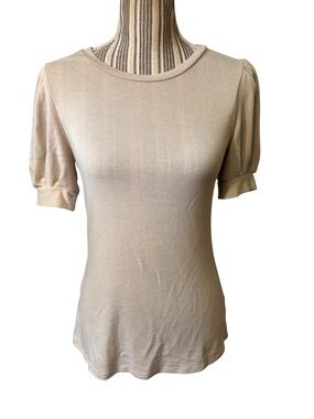 Les Amis Top Small Light Beige Short Puff Sleeves Crewneck Tunic Rayon Stretchy